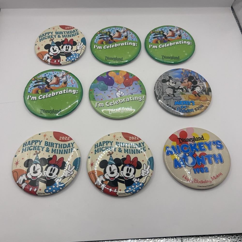 Lot of 9 Disneyland Birthday celebration Mickey Minnie Mouse vintage button pins